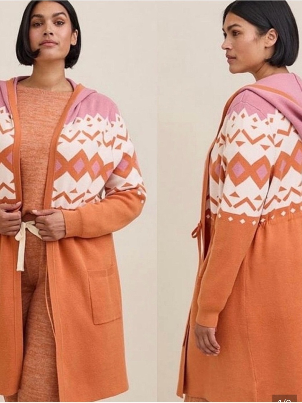 Cozy Hooded Fair Isle Cardigan Sweater - Pink & Orange torrid